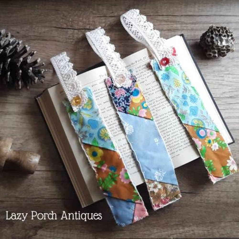 Up-cycled Quilted Bookmarks Handmade Set of 3